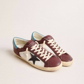 Golden Goose Super-Star In Crackle Leather With Brown Star And Teal Heel Tab Golden Goose Super-Star In Crackle Leather With Brown Star And Teal Heel Tab