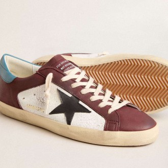 Golden Goose Super-Star In Crackle Leather With Brown Star And Teal Heel Tab Golden Goose Super-Star In Crackle Leather With Brown Star And Teal Heel Tab