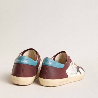 Golden Goose Super-Star In Crackle Leather With Brown Star And Teal Heel Tab Golden Goose Super-Star In Crackle Leather With Brown Star And Teal Heel Tab