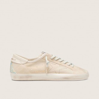 Golden Goose Super-Star In Cream Suede With Perforated Star And Bead Insert