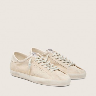 Golden Goose Super-Star In Cream Suede With Perforated Star And Bead Insert
