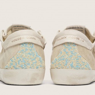 Golden Goose Super-Star In Cream Suede With Perforated Star And Bead Insert