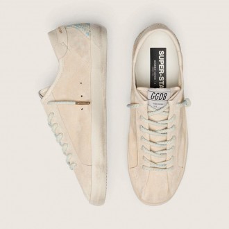 Golden Goose Super-Star In Cream Suede With Perforated Star And Bead Insert Golden Goose Super-Star In Cream Suede With Perforated Star And Bead Insert