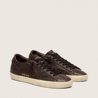 Golden Goose Super-Star In Dark Brown Leather With Tone-On-Tone Leather Star