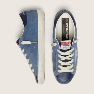 Golden Goose Super-Star In Denim-Blue Suede With Silver Glitter Star