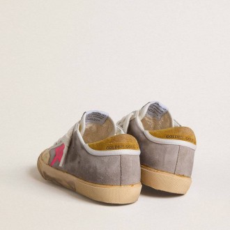 Golden Goose Super-Star In Dove-Gray Suede With Fuchsia Leather Star And Ocher Suede Heel Tab Golden Goose Super-Star In Dove-Gray Suede With Fuchsia Leather Star And Ocher Suede Heel Tab