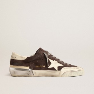 Golden Goose Super-Star In Gray Suede With Ecru Nappa Star And Heel Tab