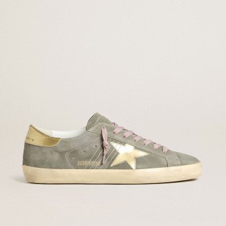 Golden Goose Super-Star In Gray Suede With Gold Metallic Leather Star And Heel Tab