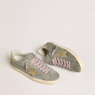 Golden Goose Super-Star In Gray Suede With Gold Metallic Leather Star And Heel Tab