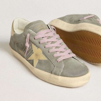 Golden Goose Super-Star In Gray Suede With Gold Metallic Leather Star And Heel Tab