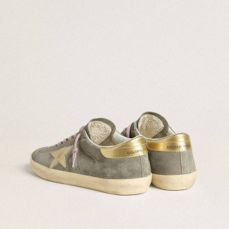 Golden Goose Super-Star In Gray Suede With Gold Metallic Leather Star And Heel Tab