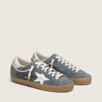 Golden Goose Super-Star In Gray Suede With White Leather Star And Silver Leather Heel Tab
