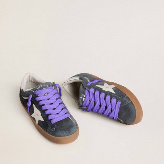 Golden Goose Super-Star In Gray Suede With White Leather Star And Silver Leather Heel Tab