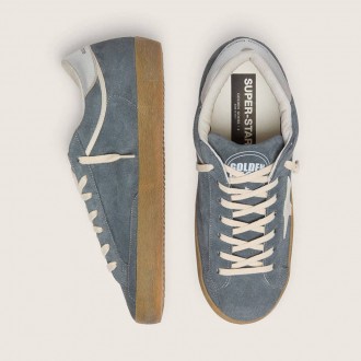 Golden Goose Super-Star In Gray Suede With White Leather Star And Silver Leather Heel Tab