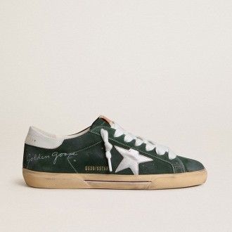 Golden Goose Super-Star In Green Suede With Silver Metallic Leather Star And Leather Heel Tab