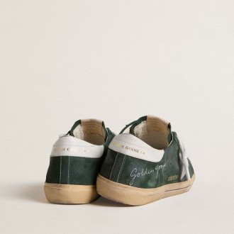 Golden Goose Super-Star In Green Suede With Silver Metallic Leather Star And Leather Heel Tab