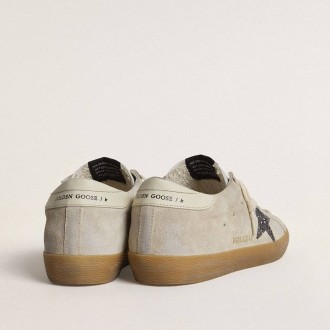 Golden Goose Super-Star In Ice-Gray Suede With Silver Glitter Star And Leather Heel Tab