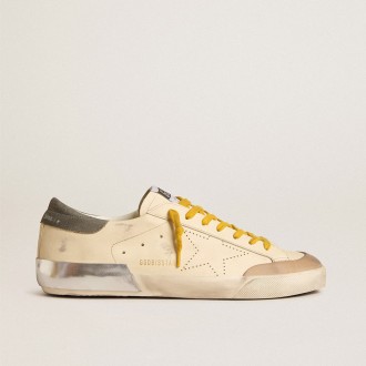 Golden Goose Super-Star In Leather With Perforated Star And Gray Suede Heel Tab
