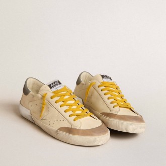 Golden Goose Super-Star In Leather With Perforated Star And Gray Suede Heel Tab