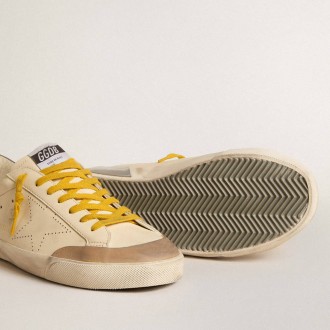 Golden Goose Super-Star In Leather With Perforated Star And Gray Suede Heel Tab