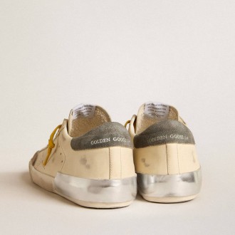 Golden Goose Super-Star In Leather With Perforated Star And Gray Suede Heel Tab
