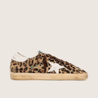 Golden Goose Super-Star In Leopard-Print Pony Skin With Leather Star And Heel Tab