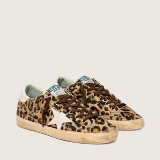 Golden Goose Super-Star In Leopard-Print Pony Skin With Leather Star And Heel Tab