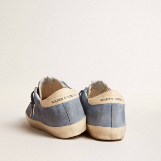 Golden Goose Super-Star In Light Blue Suede With Beige Leather Star And Heel Tab