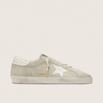 Golden Goose Super-Star In Light Gray Suede With White Leather Star