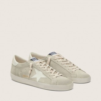 Golden Goose Super-Star In Light Gray Suede With White Leather Star
