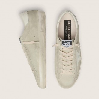 Golden Goose Super-Star In Light Gray Suede With White Leather Star
