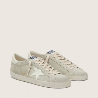 Golden Goose Super-Star In Light Gray Suede With White Leather Star