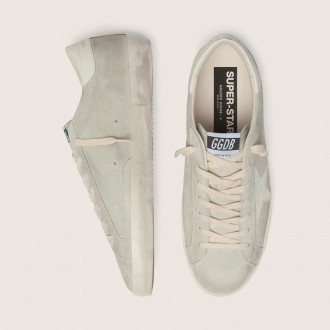 Golden Goose Super-Star In Light Gray Suede With White Leather Star
