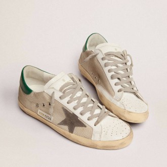 Golden Goose Super-Star In Light Silver Mesh With Gray Star