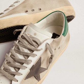 Golden Goose Super-Star In Light Silver Mesh With Gray Star