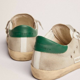 Golden Goose Super-Star In Light Silver Mesh With Gray Star
