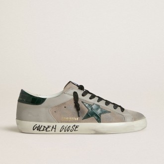 Golden Goose Super-Star In Nappa And Suede With Green Croc-Print Leather Star