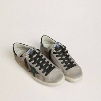 Golden Goose Super-Star In Nappa And Suede With Green Croc-Print Leather Star