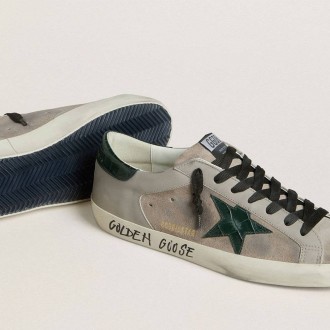 Golden Goose Super-Star In Nappa And Suede With Green Croc-Print Leather Star