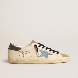 Golden Goose Super-Star In Nappa Leather With Light Blue Suede Star And Gray Leather Heel Tab