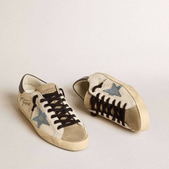 Golden Goose Super-Star In Nappa Leather With Light Blue Suede Star And Gray Leather Heel Tab Golden Goose Super-Star In Nappa Leather With Light Blue Suede Star And Gray Leather Heel Tab