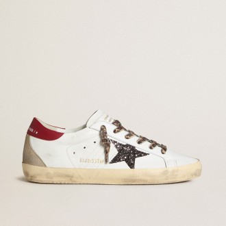 Golden Goose Super-Star In Nappa With Glitter Star And Red Nappa Heel Tab