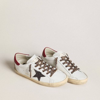 Golden Goose Super-Star In Nappa With Glitter Star And Red Nappa Heel Tab