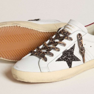 Golden Goose Super-Star In Nappa With Glitter Star And Red Nappa Heel Tab