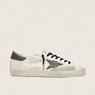 Golden Goose Super-Star In Nappa With Green Leather Star And Gray Leather Heel Tab