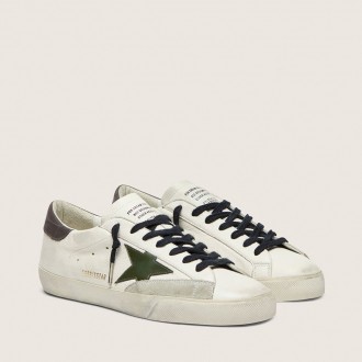 Golden Goose Super-Star In Nappa With Green Leather Star And Gray Leather Heel Tab