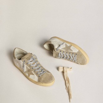 Golden Goose Super-Star In Nappa With Ice-Gray Suede Star And Black Embroidery Golden Goose Super-Star In Nappa With Ice-Gray Suede Star And Black Embroidery