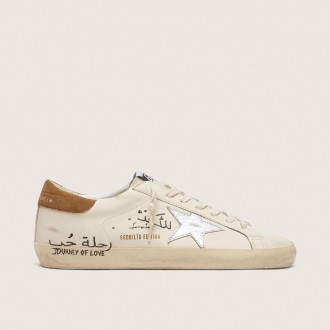 Golden Goose Super-Star In Nappa With Metallic Silver Star And All-Over Lettering