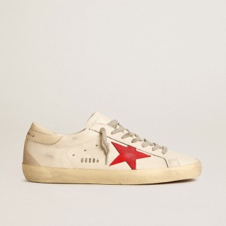 Golden Goose Super-Star In Nappa With Red Star And Cream Leather Heel Tab