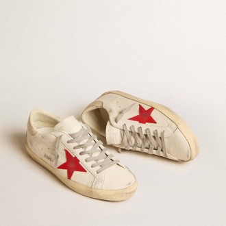 Golden Goose Super-Star In Nappa With Red Star And Cream Leather Heel Tab